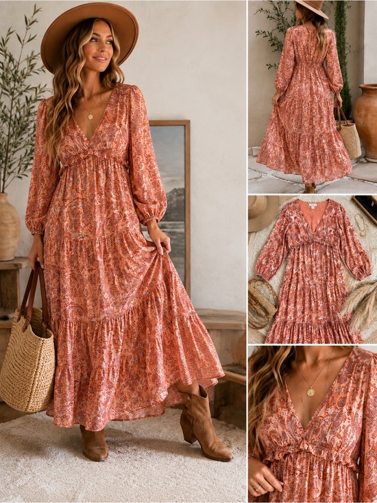 Rachel Zoe Dresses & Skirts - Rachel Zoe Boho Paisley Tiered Maxi Dress Cottagecore Romantic Cotton S